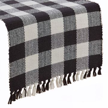 Rustic Black & Cream Checkered Fringe Table Runners