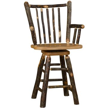 Rustic Hickory Stick Back Arm Barstool