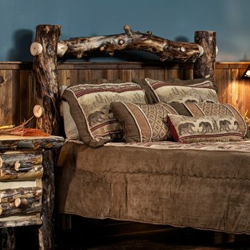 Beaver Creek Maverick Aspen Log Headboard--Dark aspen, Standard logs, 5-6" diameter corner posts, Clear finish