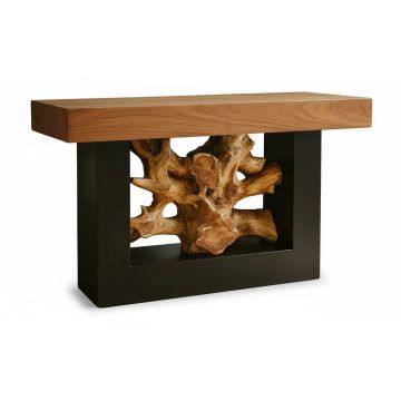Trailroot Console in Golden Walnut and Ebony with Teak