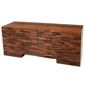 Urban Rustic Raw Wood 4 Door TV Stand