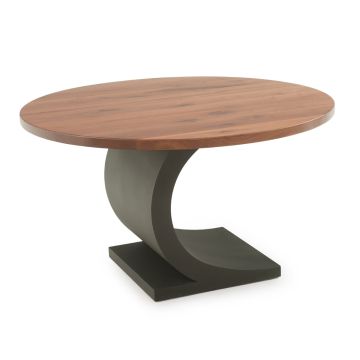 Modern Concave Hardwood Dining Table - Black Walnut - Flat Edge - Natural Clear Finish - Black Steel Table Base