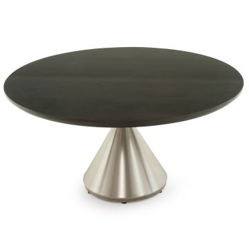 Modern Pendant Hardwood Dining Table - Smooth Alder Top - Ebony Finish - Silver Steel Base