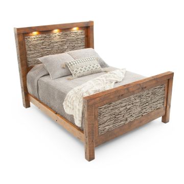 Weathered Faux Stacked-Stone Barnwood Bed, Shown with Downlight