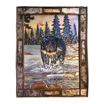 Salmon Run Black Bear Rustic Framed Wood Art