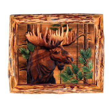 Moose in Pine Forest Wood Art