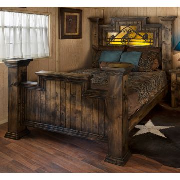 Wild Woods Weathered Timber Bed--Queen, Bucking Bronco bed scene