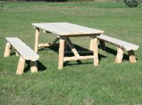 Log Outdoor Table with Log Benches