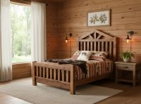 Reclaimed Timber Wood Bed: Some lifestyle images are created with AI for visualization purposes. Crafted from natural solid wood, each piece is unique and will vary.