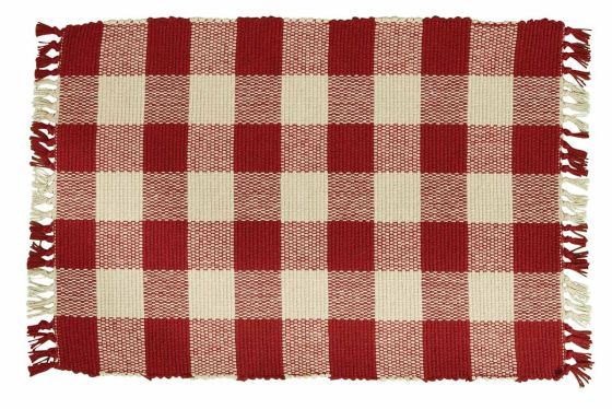 Rustic Garnet Checkered Fringe Placemats