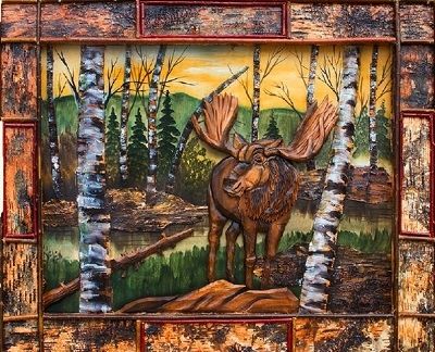 Rustic Bull Moose in Birch Forest Wood Wall Art