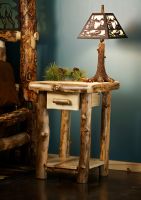 Beaver Creek Aspen 1 Drawer Log Nightstand--Flat drawer front, Clear finish, Light aspen logs, Standard aspen