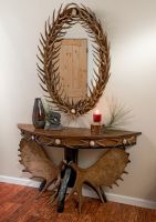 Half Moon Moose Console Table with Antlered Oval Mirror