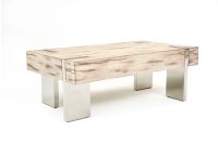 Antique Distressed Mahogany in White with Polished Stainless Steel Legs