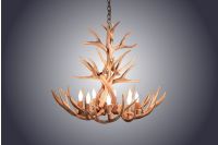 8 Light Tall Mule Deer Antler Chandelier - Natural Finish