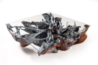 Glass Top Root Coffee Table - Aged Grey Finish