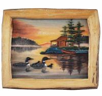 Lake Loon Rustic Framed Wood Art
