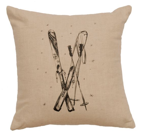 Skis Decor Pillow - Natural Linen
