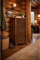 Log Lingerie Chest: Some lifestyle images are created with AI for visualization purposes. Crafted from natural solid wood, each piece is unique and will vary.