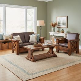 Weathered Wood Rustic Trestle Coffee Table