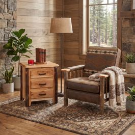 Rustic Real Hickory Three Drawer Hickory Log Nightstand