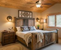 Rustic Modern Bed: Some lifestyle images are created with AI for visualization purposes. Crafted from natural solid wood, each piece is unique and will vary.
