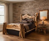 Juniper Wood Bed: Some lifestyle images are created with AI for visualization purposes. Crafted from natural solid wood, each piece is unique and will vary.