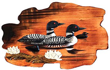 Swimming Loon Family Rustic Wood Art