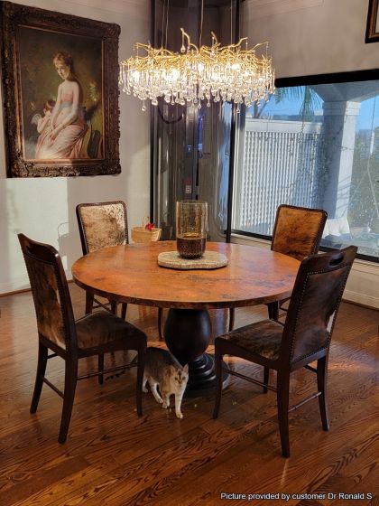 Customer Provided Photo - Tuscan Hammered Copper Round Dining Table