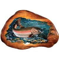 Bob the Rainbow Trout in Stream Wood Art