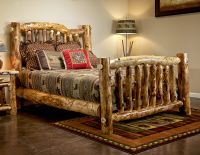 Snowbent Aspen Log Bed--Light aspen, Standard logs, Clear finish, Standard rail footboard, character log posts