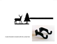Wrought Iron Deer & Pine Curtain Rod w/Hardware: 21" extends to 35"