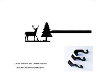 Wrought Iron Deer & Pine Curtain Rod w/Hardware: 36" extends to 60"