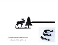 Wrought Iron Moose & Pine Curtain Rod 36" extends to 60"