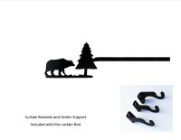 Wrought Iron Bear & Pine Curtain Rod w/Hardware: 36" extends to 60"