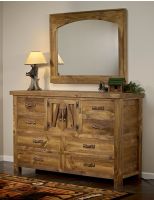Heartland 8 Drawer Weathered Wood Dresser with Wall Mount Mirror--Clear finish