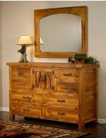Heartland 8 Drawer Weathered Wood Dresser with Wall Mount Mirror--Honey finish