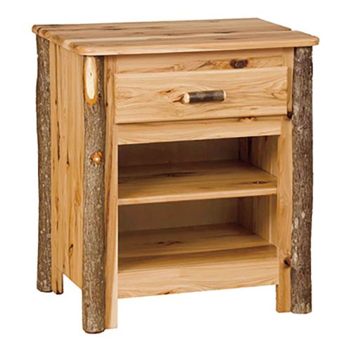 SARANAC HICKORY 1 DRAWER DUAL CUBBY LOG NIGHTSTAND