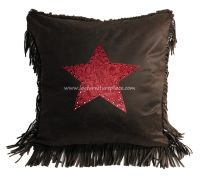Red Cheyenne Tooled Leather Star Pillow