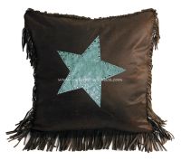 Cheyenne Turquoise Tooled Leather Pillow with Star | leather pillow star