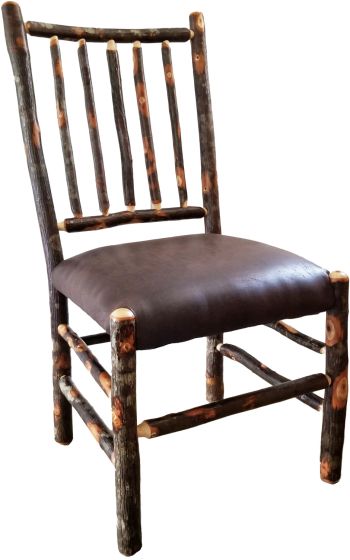 Saranac Hickory Stick Back Rustic Dining Chair with Fabric Seat