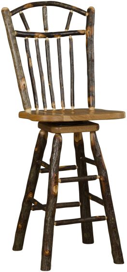 Rustic Hickory Swivel Wagon Wheel Barstool