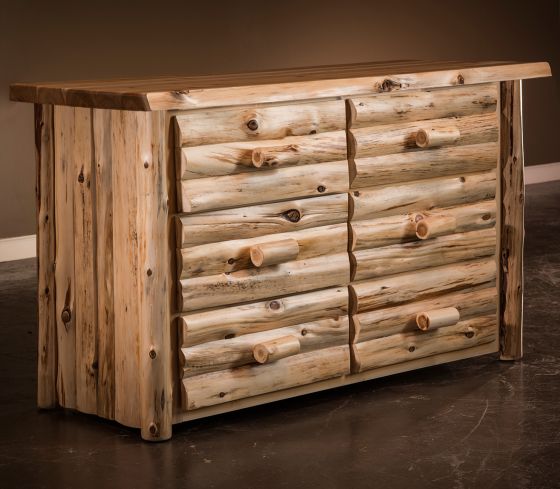 Cedar Lake Logger 6 Drawer Log Dresser--Clear finish