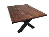CUSTOM FINISH - XX Hardwood Modern Dining Table - Live Edge Blasted Alder - CUSTOM Rustic Barnwood Table Top Finish - Black Steel Table Base