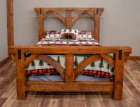 River Rustic Open Arch Barnwood Timber Bed - Antique Barnwood Finish - Optional Metal Accents
