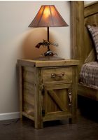 Heartland Weathered Enclosed Nightstand--Clear finish, Left hinge, Leather handles