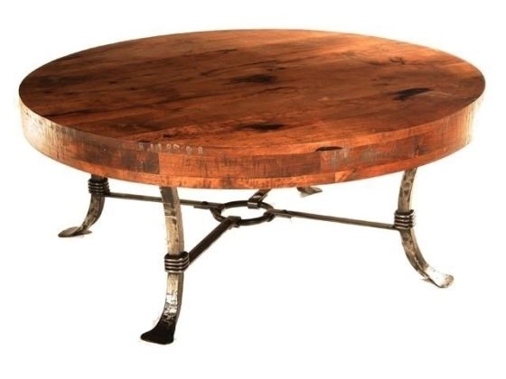 Rustic Round Santa Fe Turquoise Inlay Mesquite Coffee Table