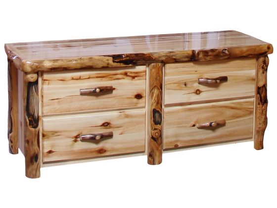 Beartooth Aspen 4 Drawer Log Dresser - Flat Drawer Fronts - Natural Panel & Gnarly Log