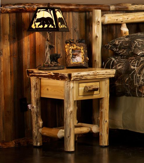 Cedar Lake Lodge 1 Drawer Log Nightstand--Clear finish