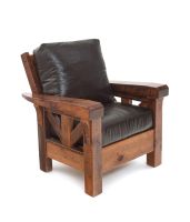 Windy Stables Timber Frame Chair - Stationary Lounge - Hampton Molasses Genuine Leather Cushions